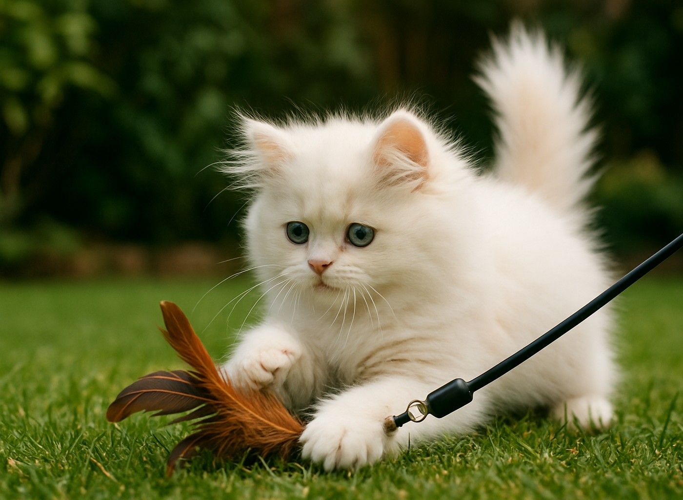 Para estimular de forma saludable a tu gato puedes usar cañas con plumas