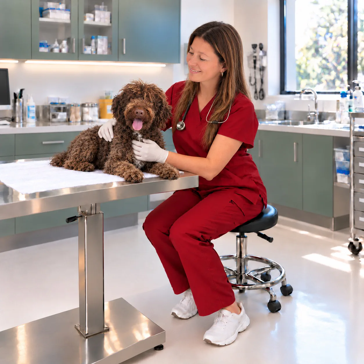 Veterinaria revisa a un perro en la consulta